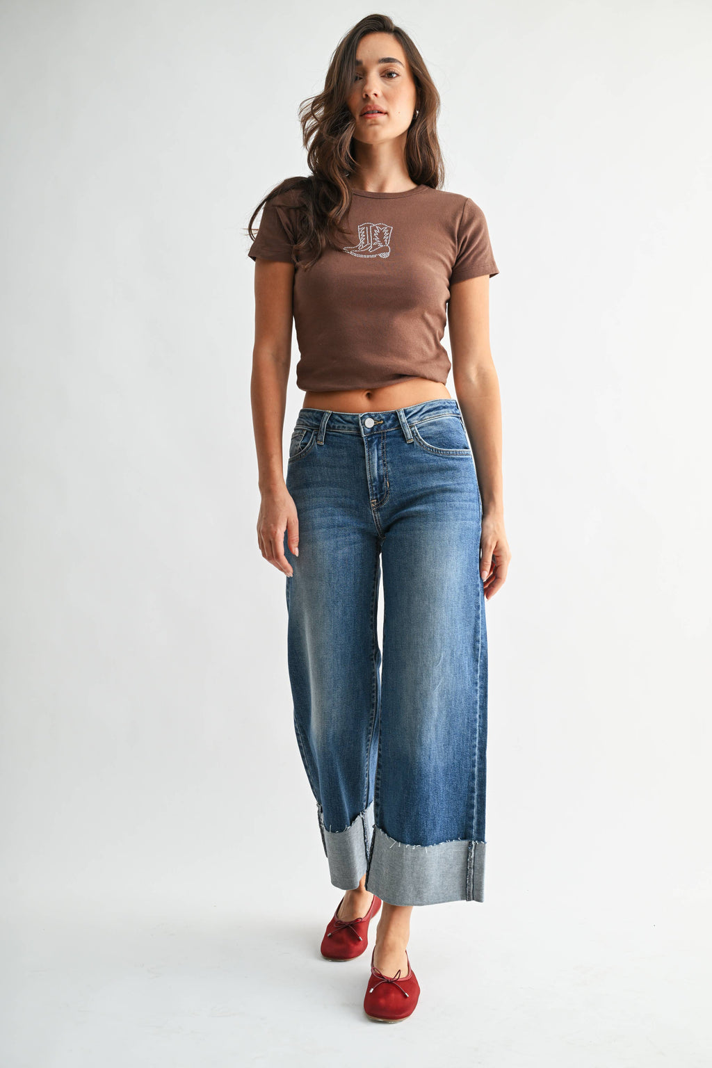 The Scissor Cut Cuffed Wide Leg - Medium Denim