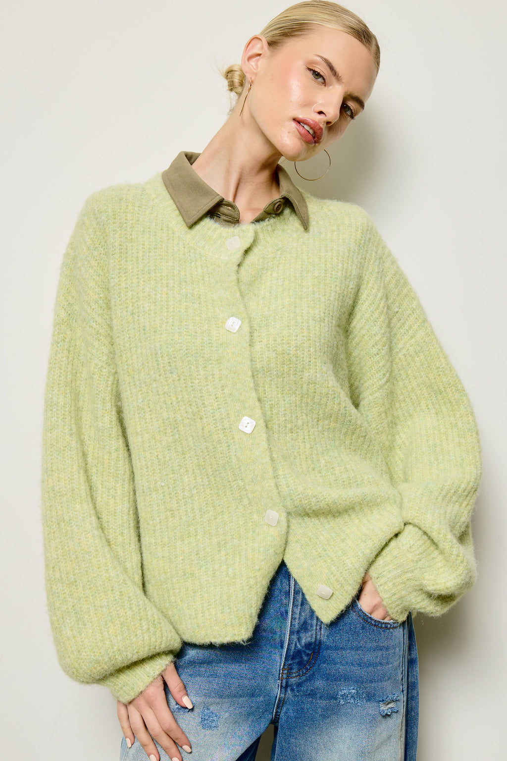 Balloon Sleeve Knit Cardigan