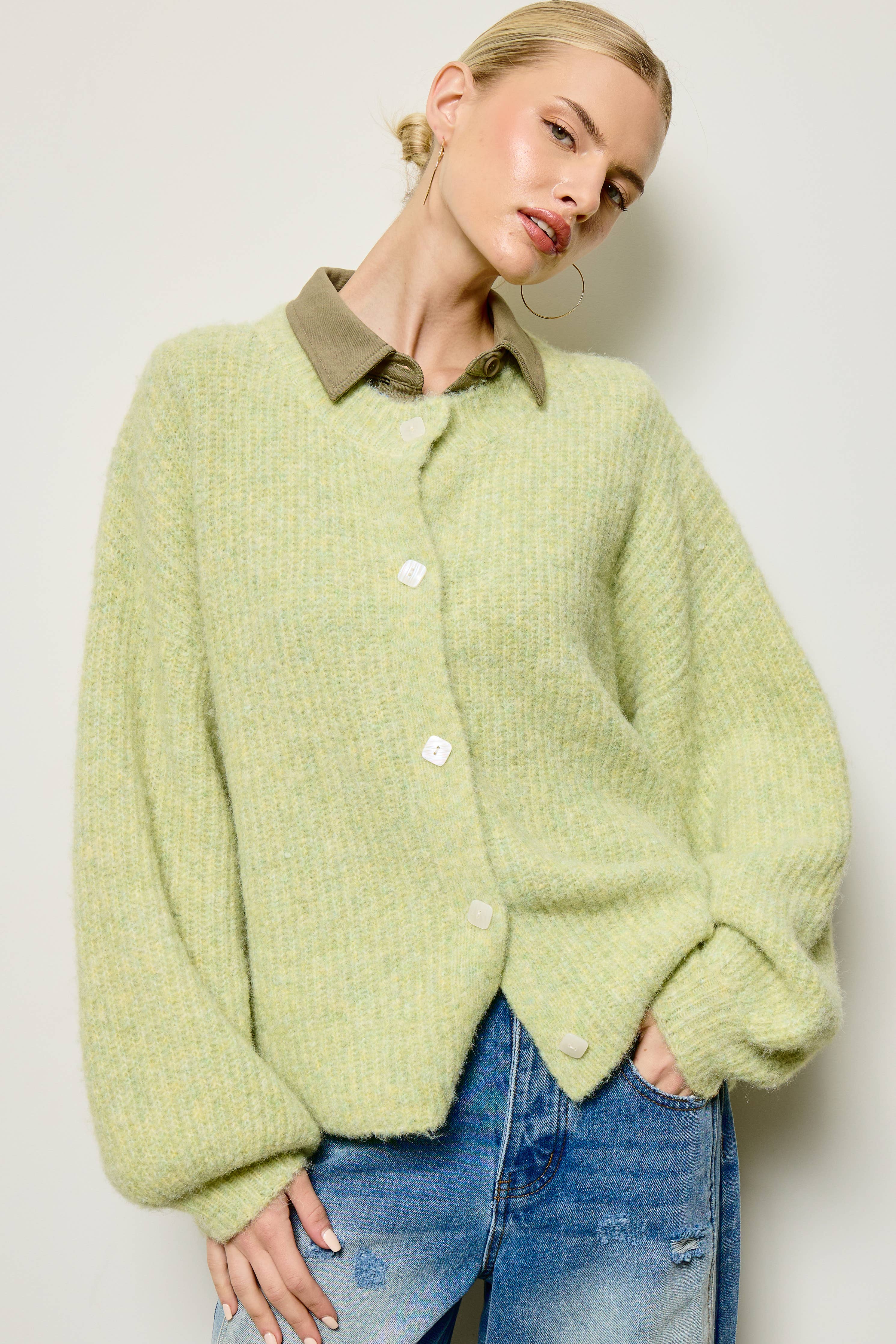 Balloon Sleeve Knit Cardigan