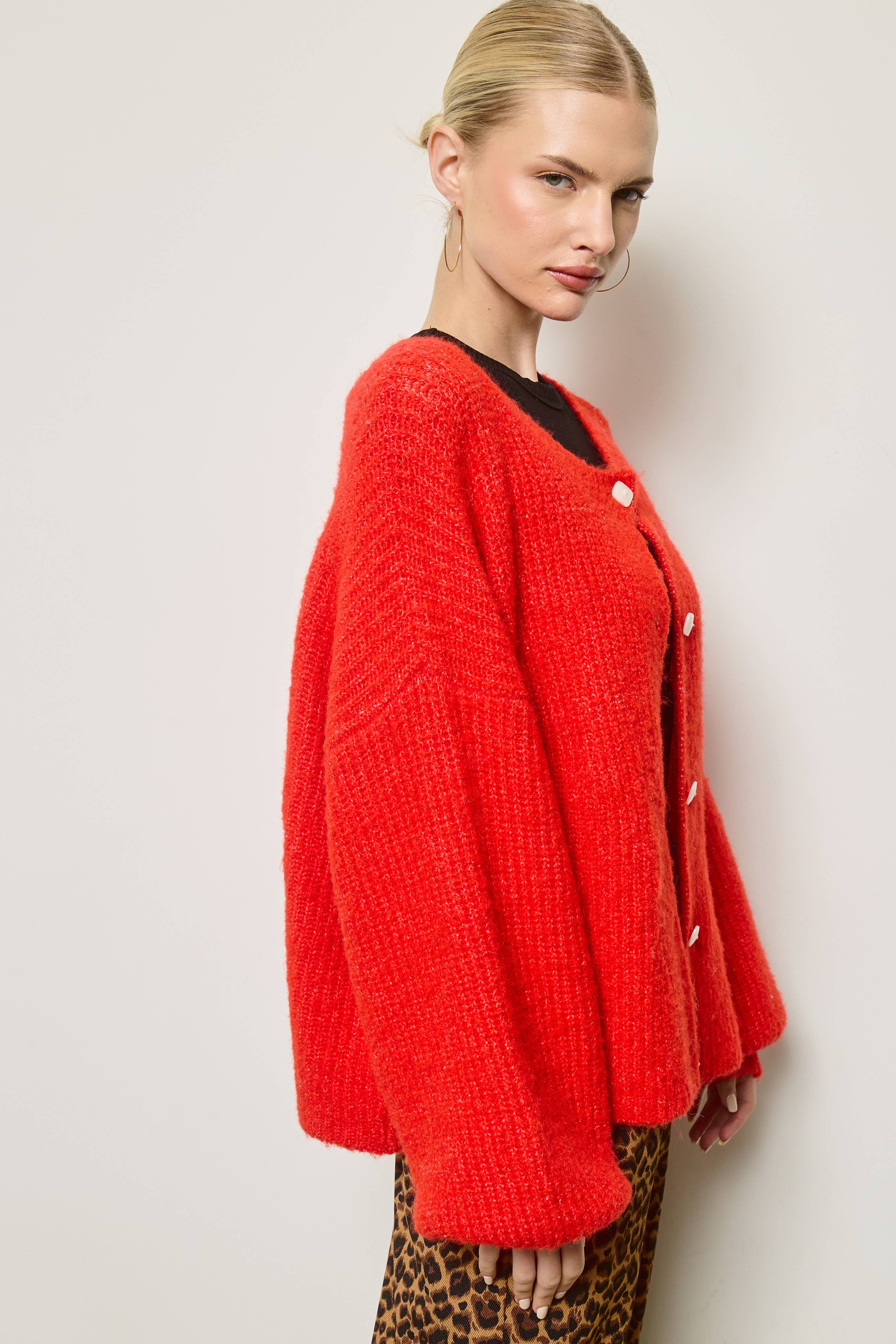 Balloon Sleeve Knit Cardigan