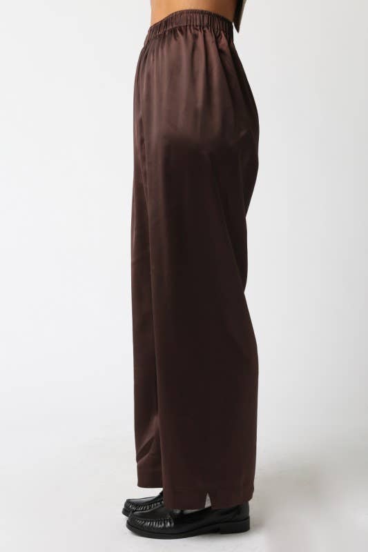 The Evelyn Satin Wide-Leg Pants - Brown