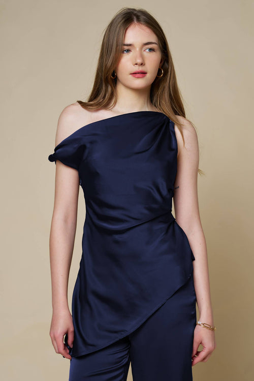 Off Shoulder Asymmetrical Blouse with Twisted Straps