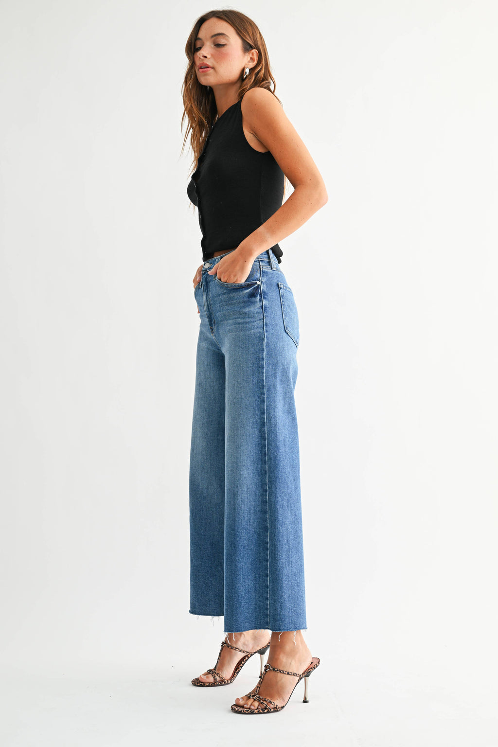 The High Rise Scissor Cut Wide Leg Jeans - Medium Denim