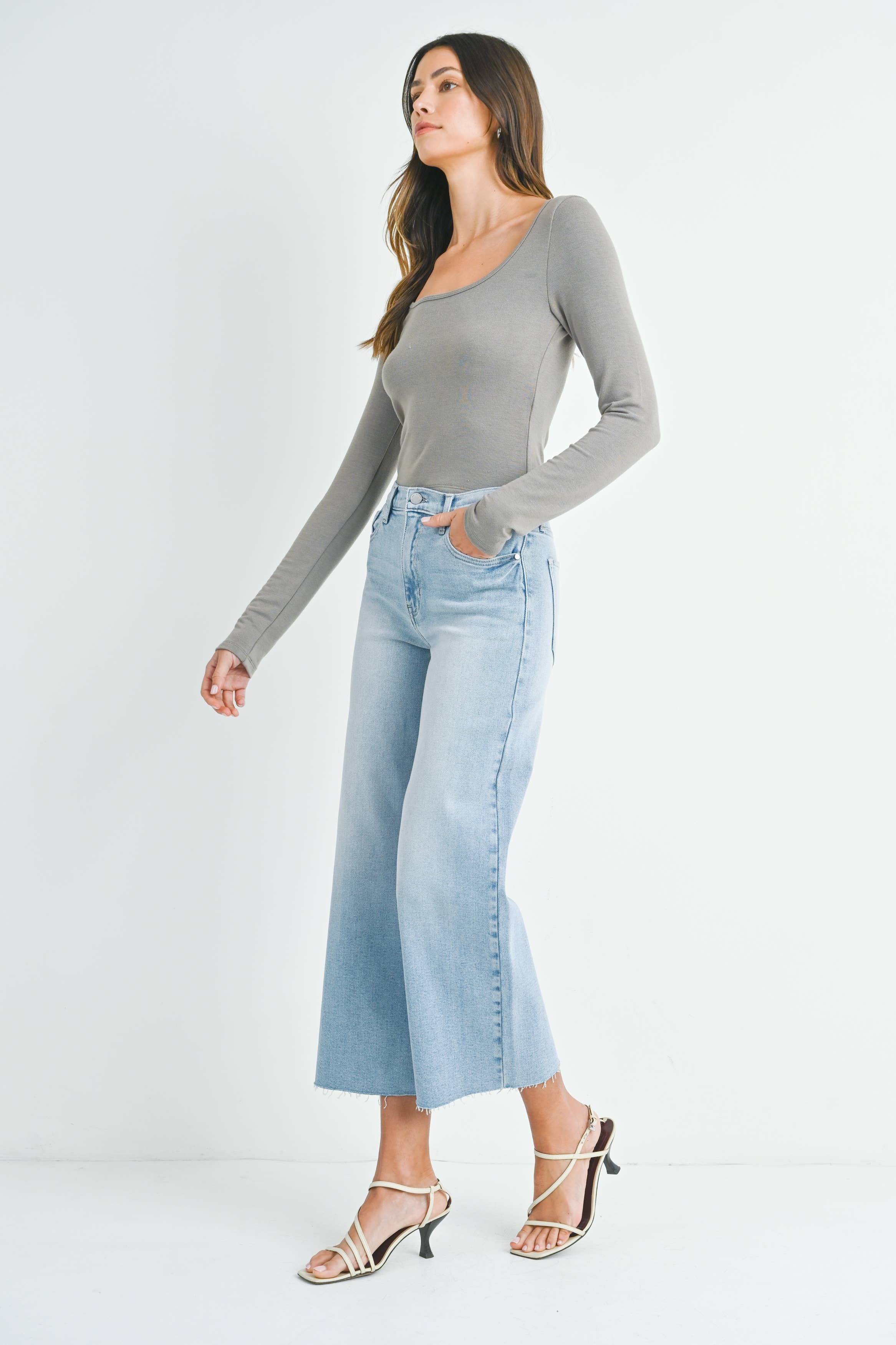 The High Rise Scissor Cut Wide Leg Jeans - Light Denim