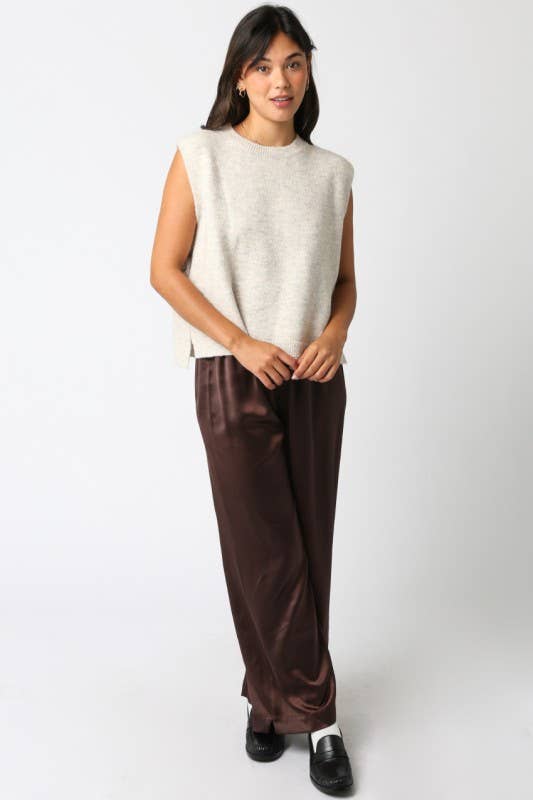 The Evelyn Satin Wide-Leg Pants - Brown