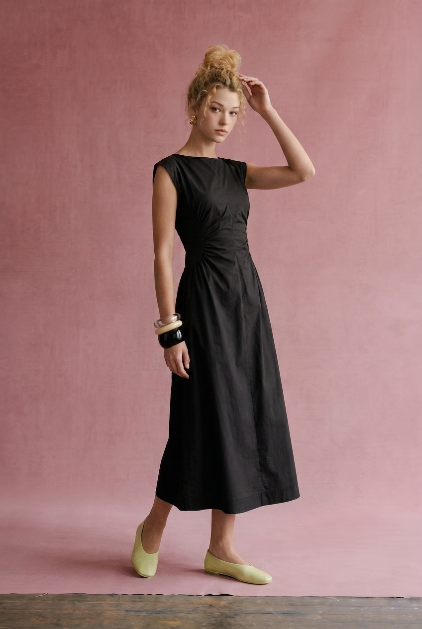 The Camille Ruched Waist Midi Dress