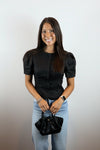 The Natalie Puff-Sleeve Button-Front Blouse - Black