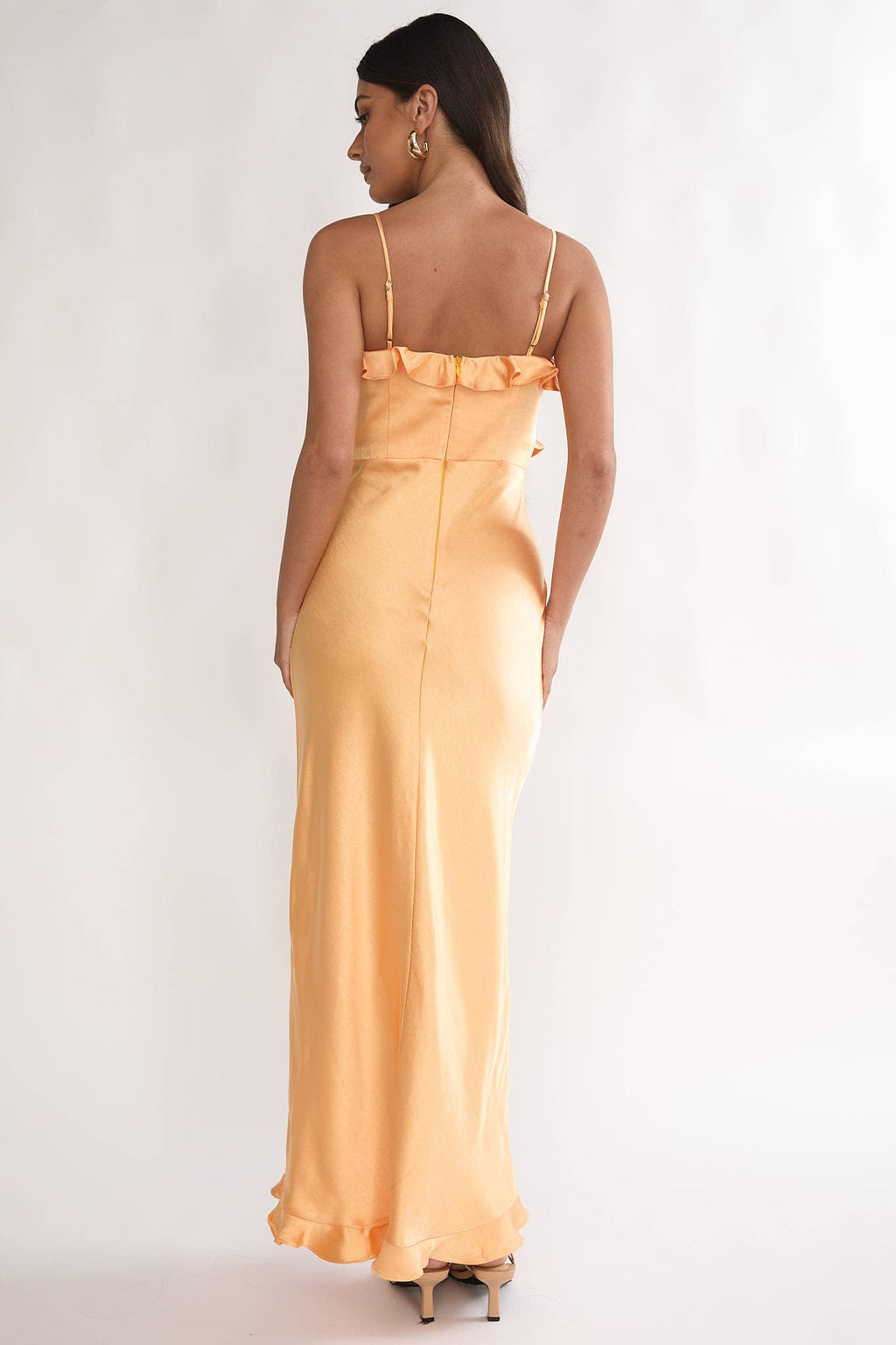 The Sunset Satin Ruffle Maxi Dress