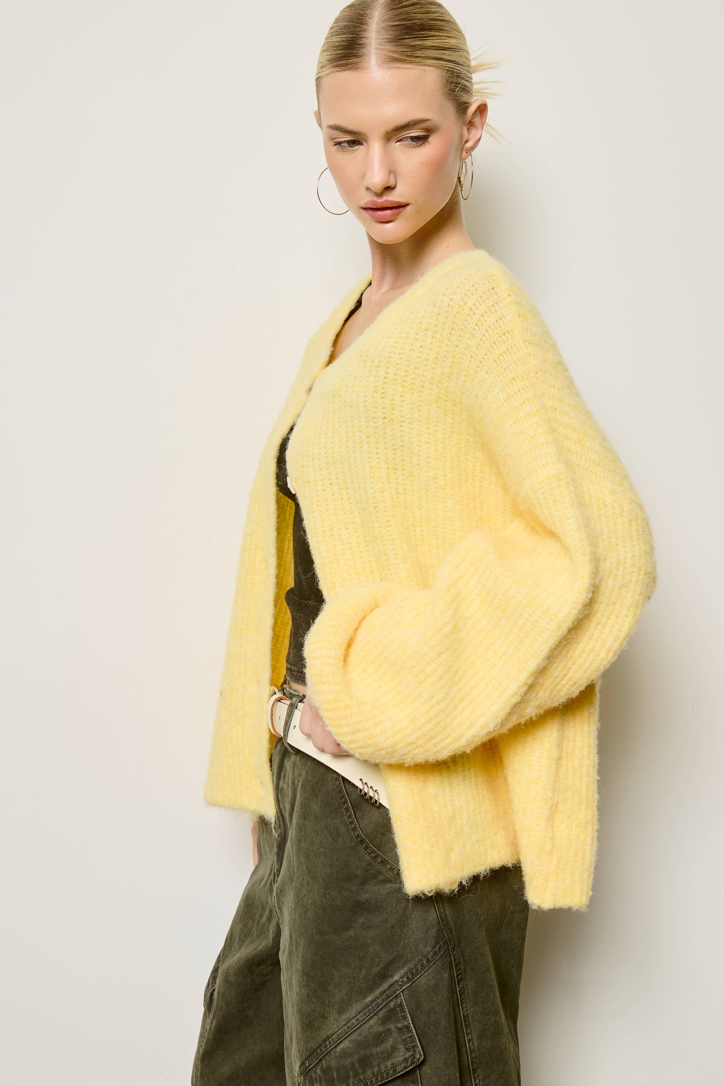 Balloon Sleeve Knit Cardigan