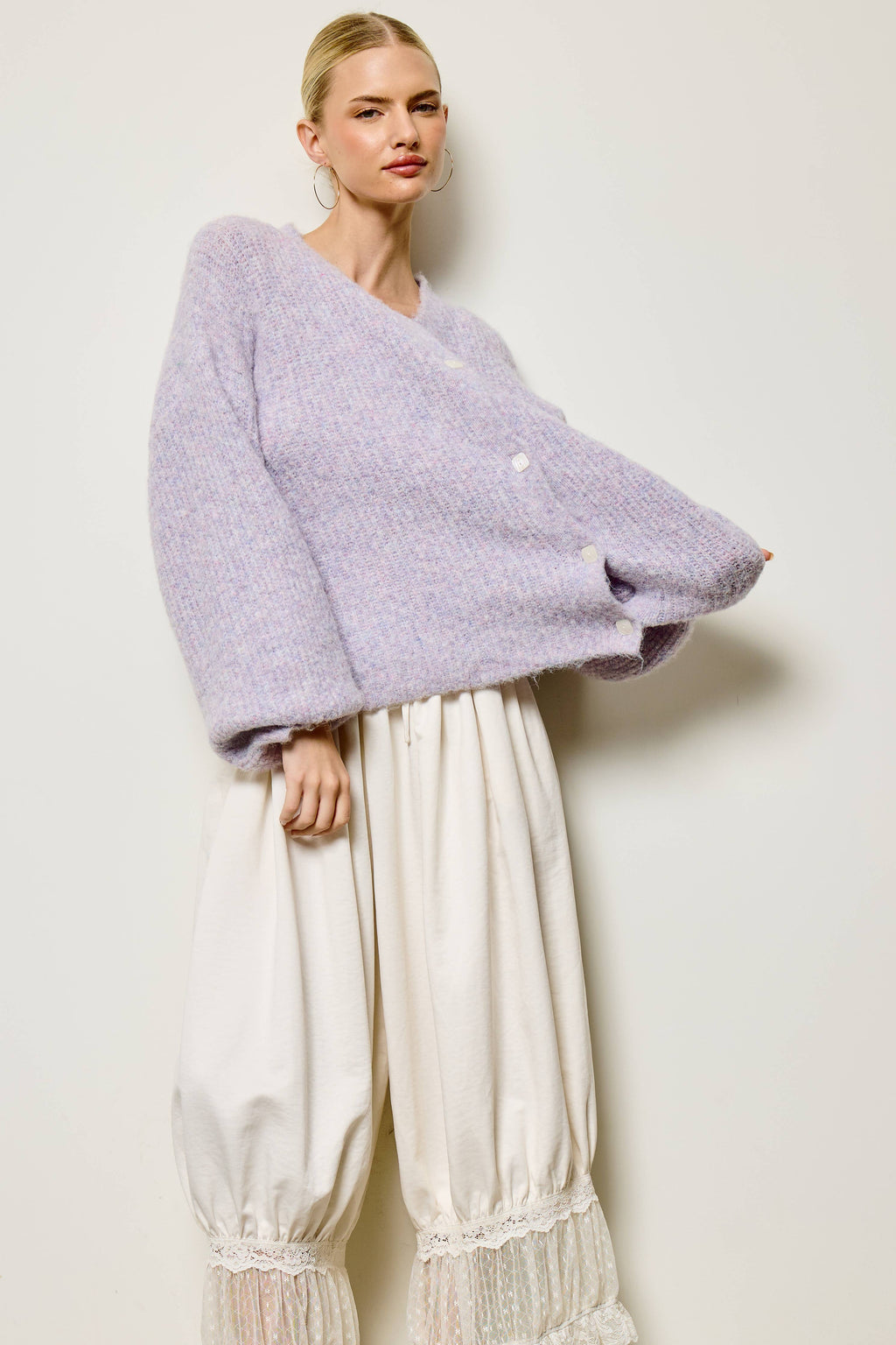 Balloon Sleeve Knit Cardigan