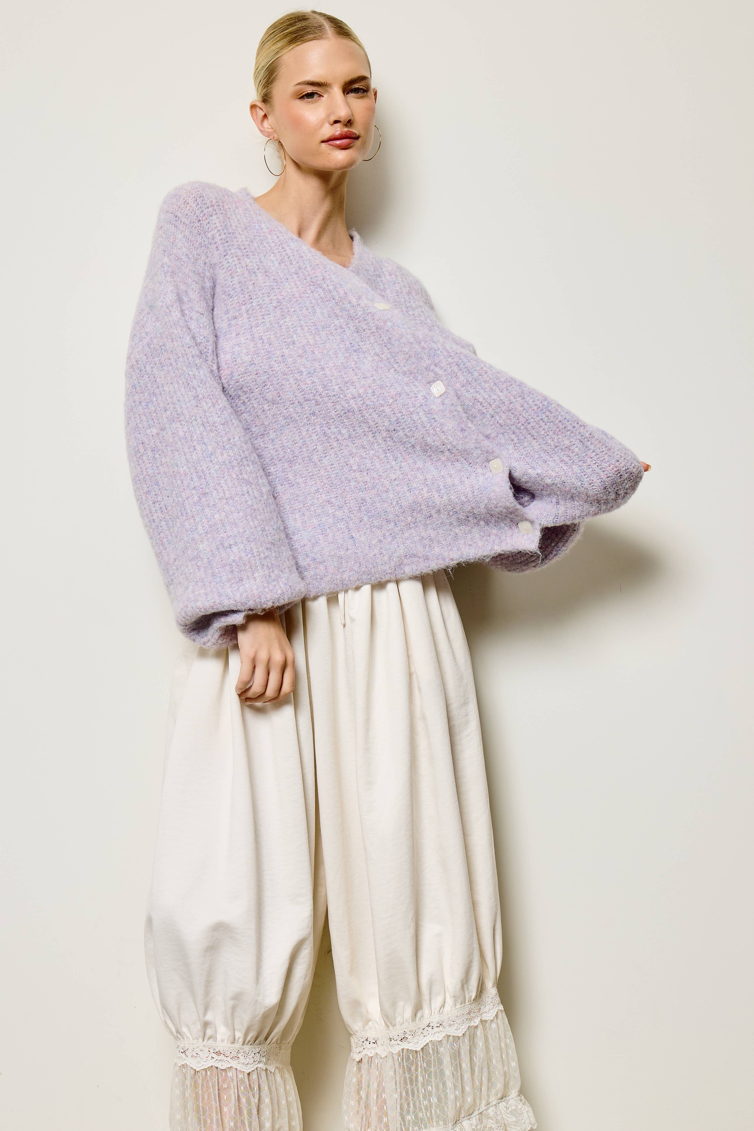 Balloon Sleeve Knit Cardigan