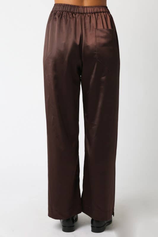 The Evelyn Satin Wide-Leg Pants - Brown