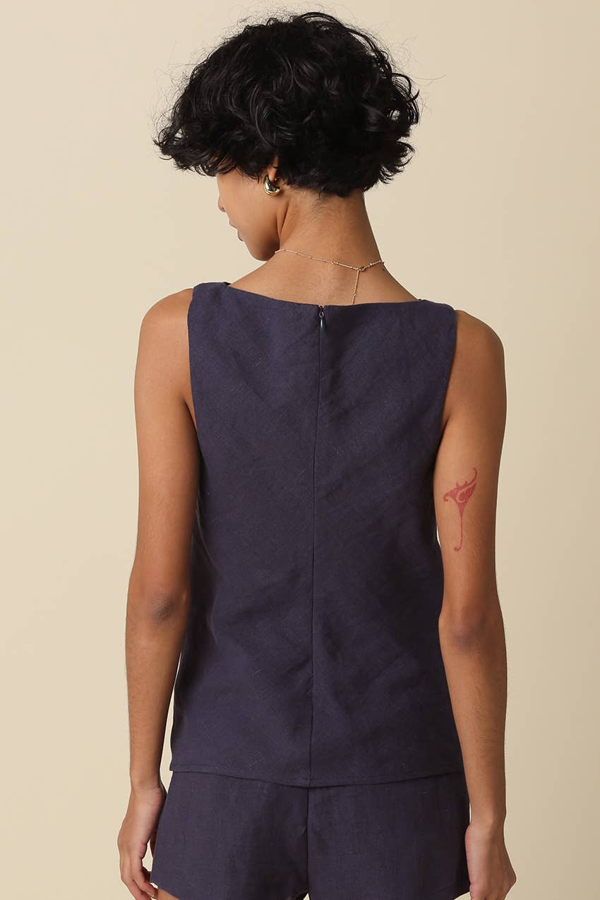 The Navy Linen Sleeveless Top