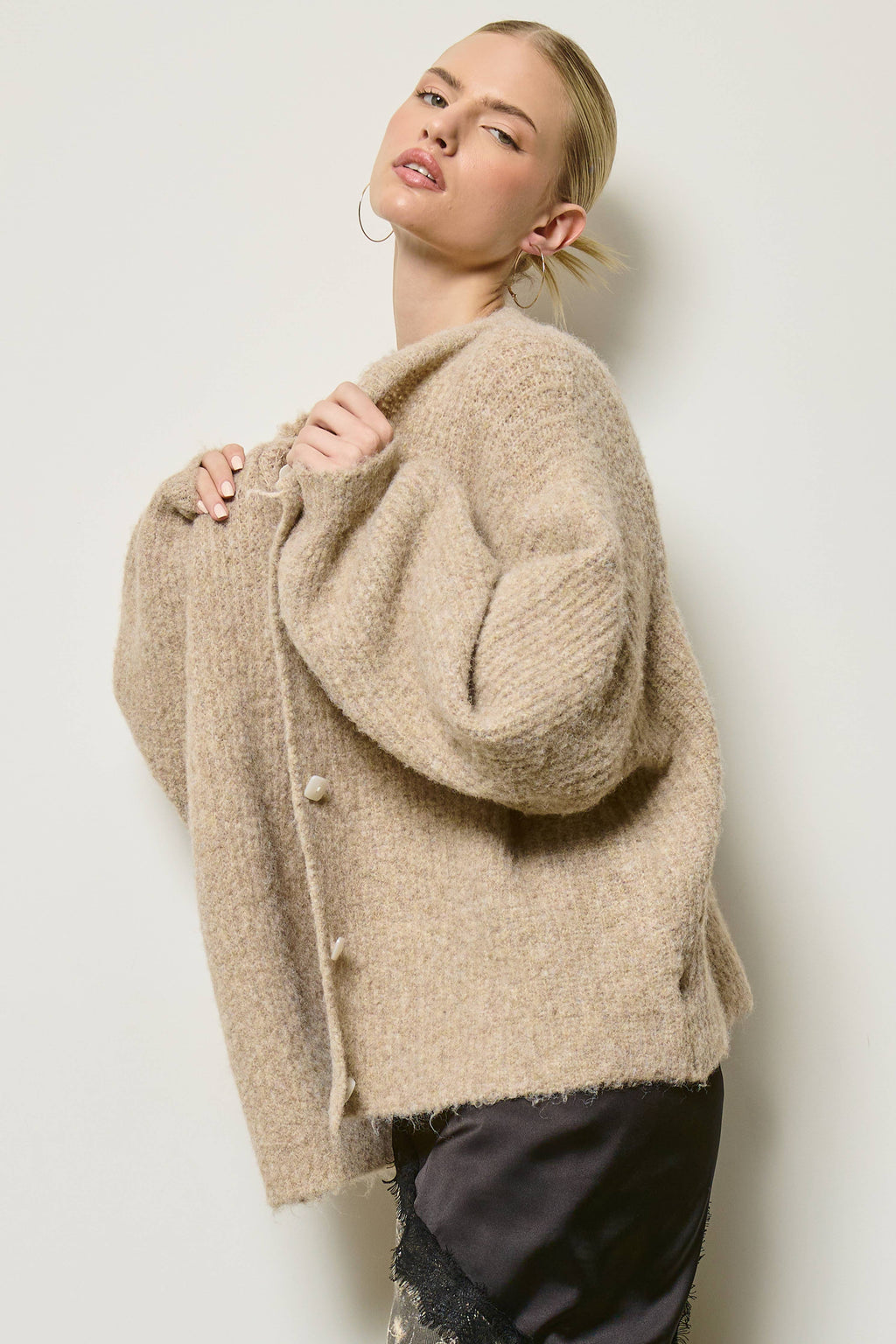 Balloon Sleeve Knit Cardigan