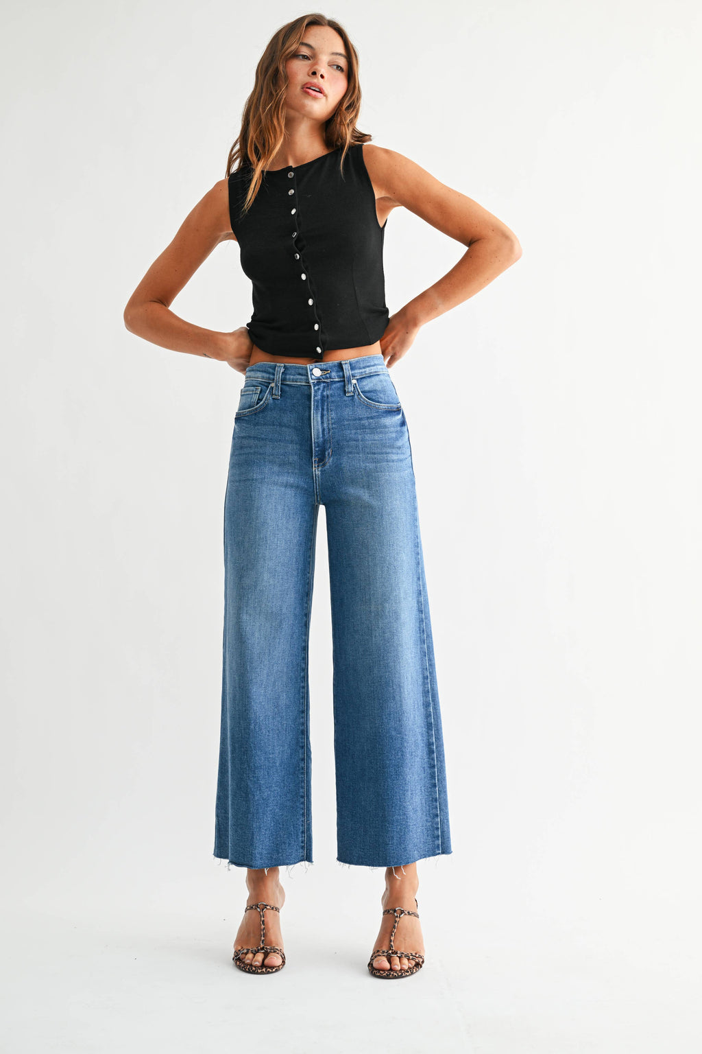 The High Rise Scissor Cut Wide Leg Jeans - Medium Denim