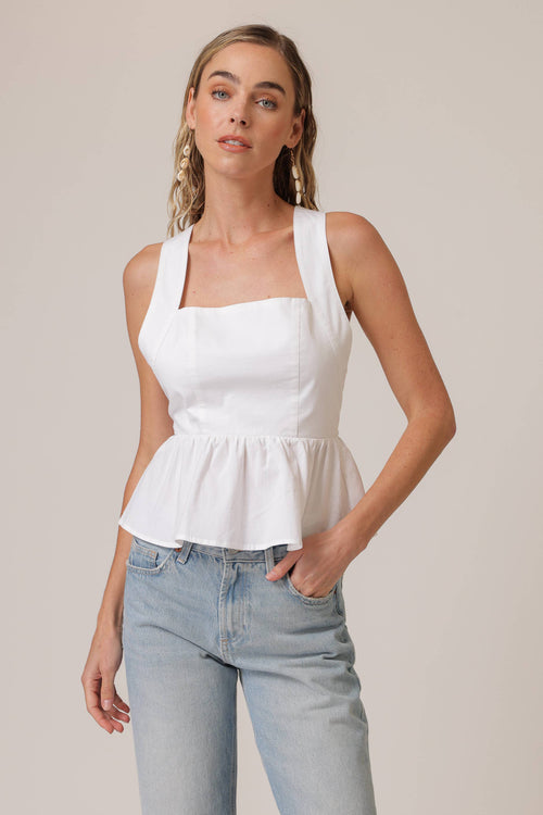 Line and Dot White Peplum Top