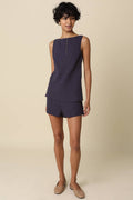 The Navy Linen Sleeveless Top