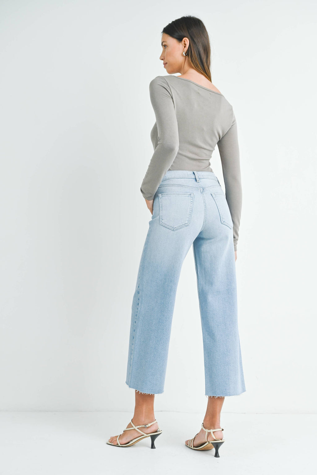 The High Rise Scissor Cut Wide Leg Jeans - Light Denim