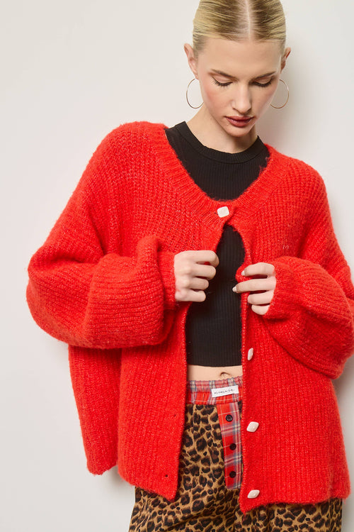 Balloon Sleeve Knit Cardigan