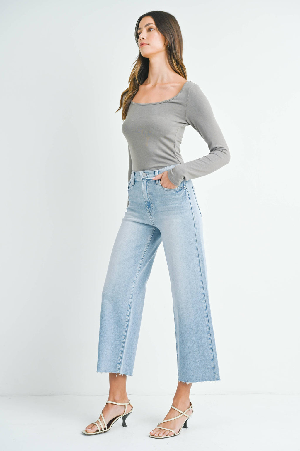 The High Rise Scissor Cut Wide Leg Jeans - Light Denim