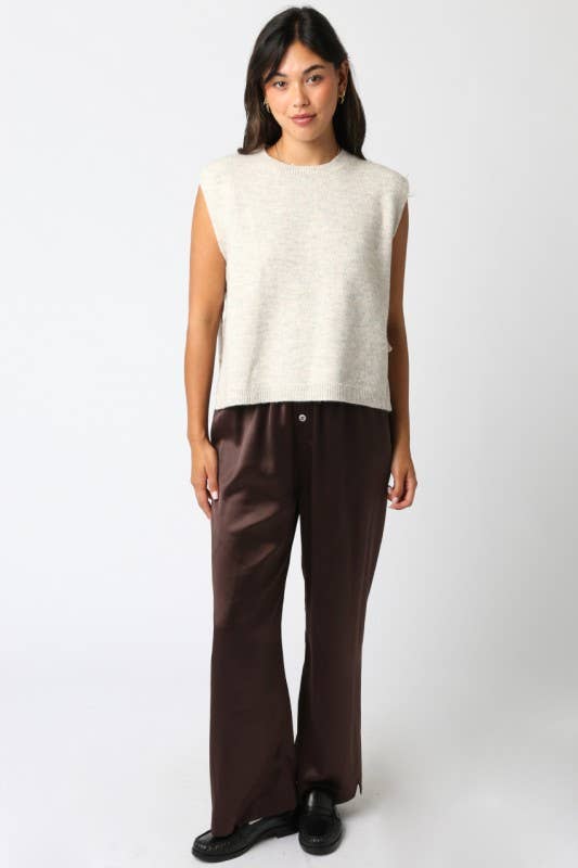 The Evelyn Satin Wide-Leg Pants - Brown