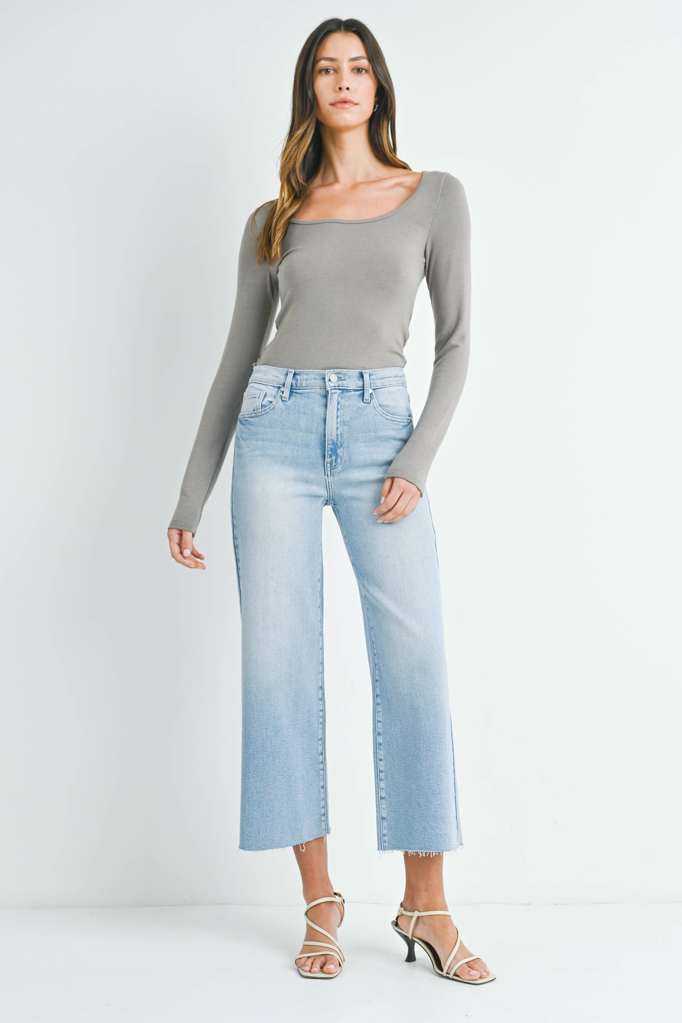 The High Rise Scissor Cut Wide Leg Jeans - Light Denim