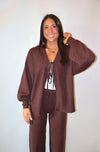 Tie Front Knit Cardigan and Pants Matching Set