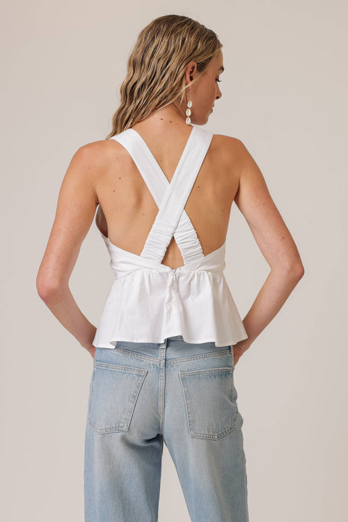 Line and Dot White Peplum Top