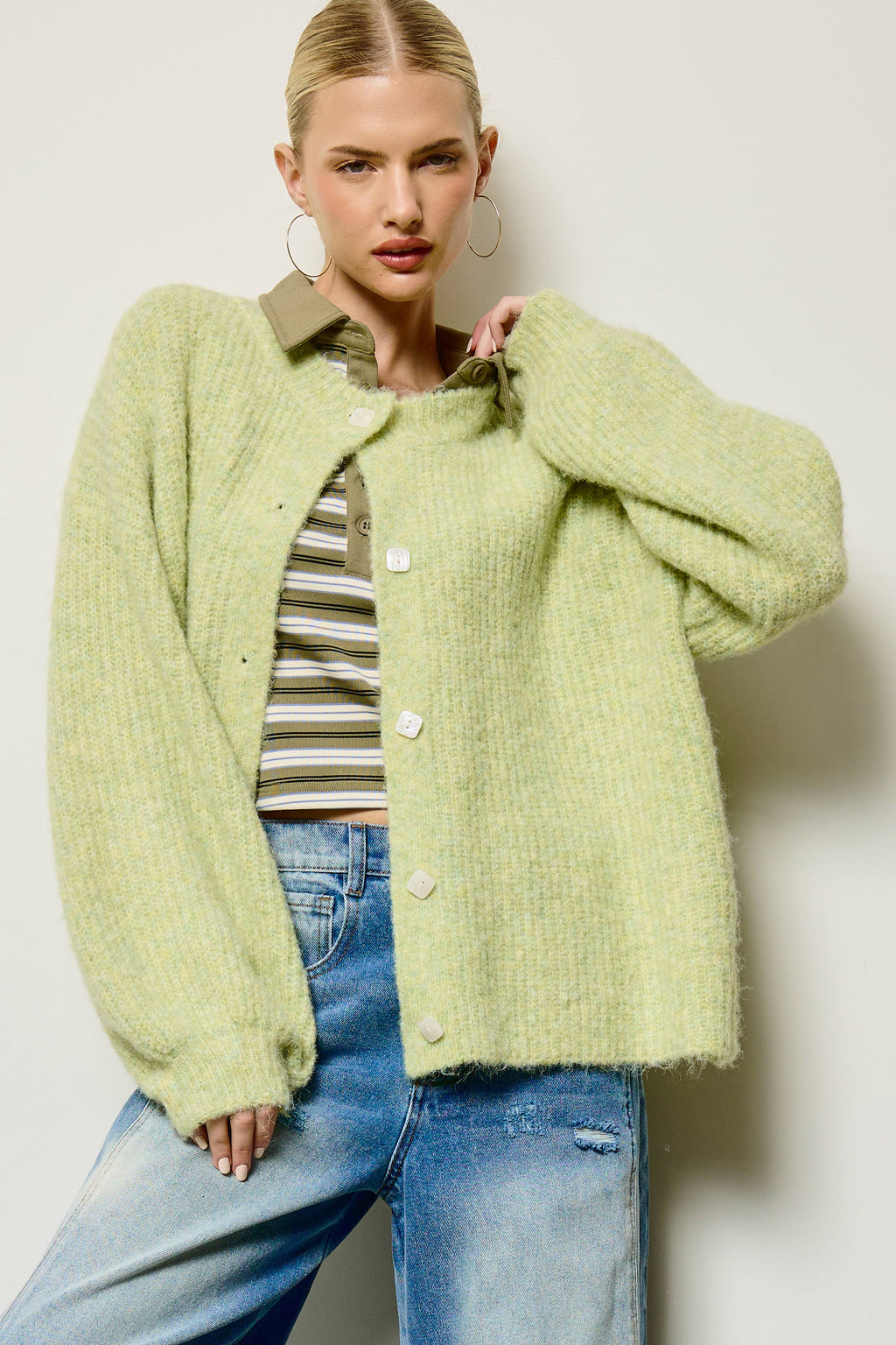 Balloon Sleeve Knit Cardigan