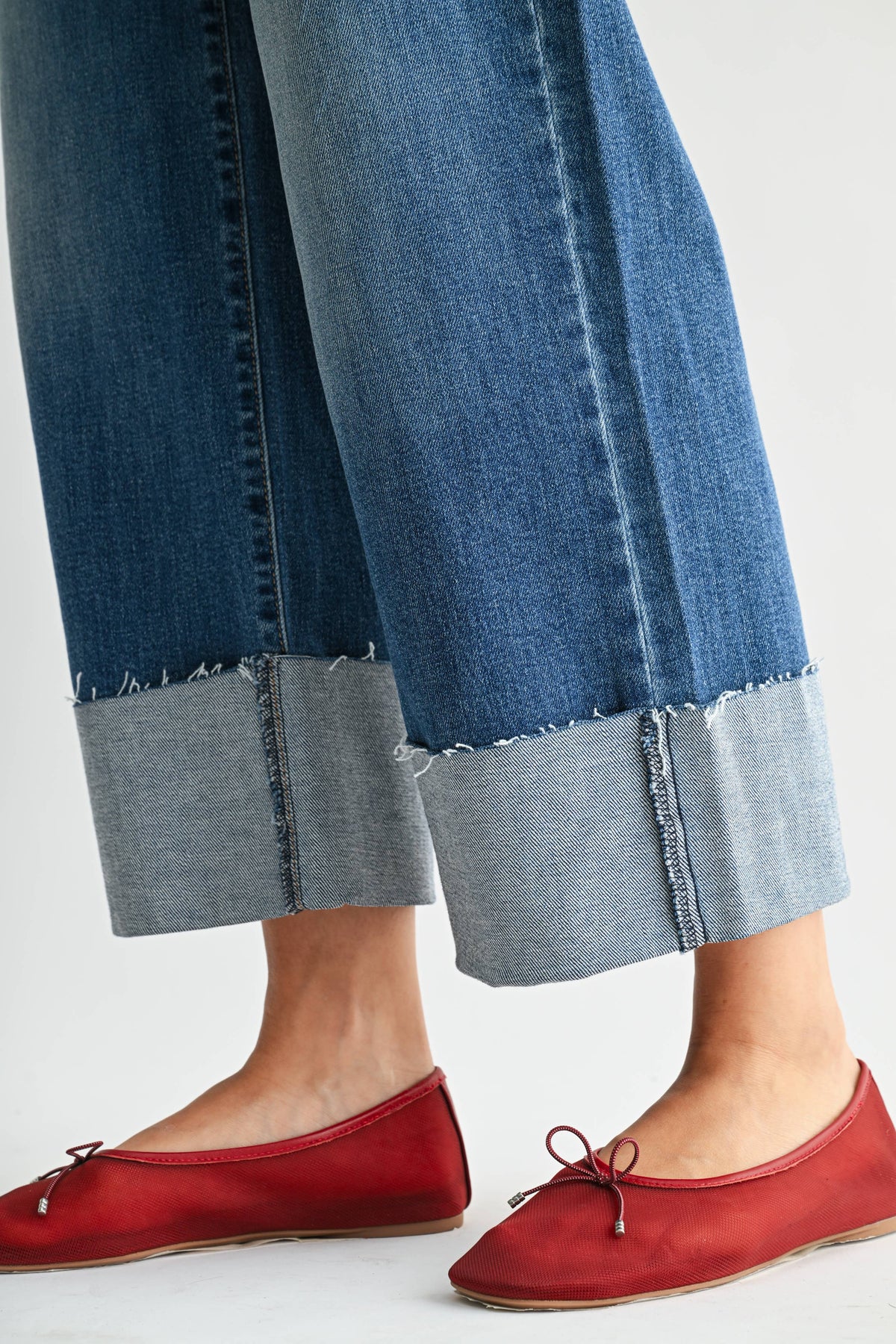 The Scissor Cut Cuffed Wide Leg - Medium Denim