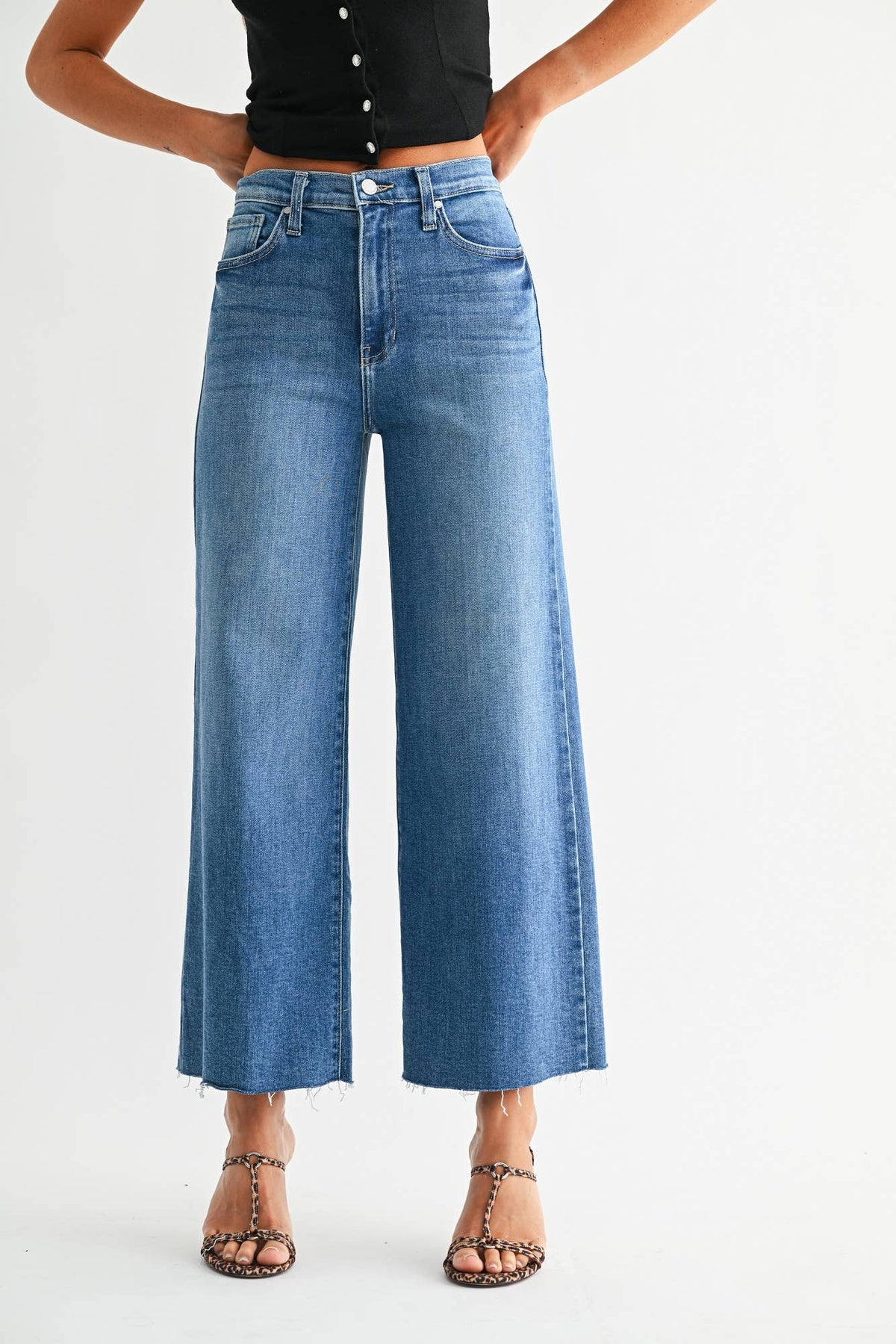 The High Rise Scissor Cut Wide Leg Jeans - Medium Denim