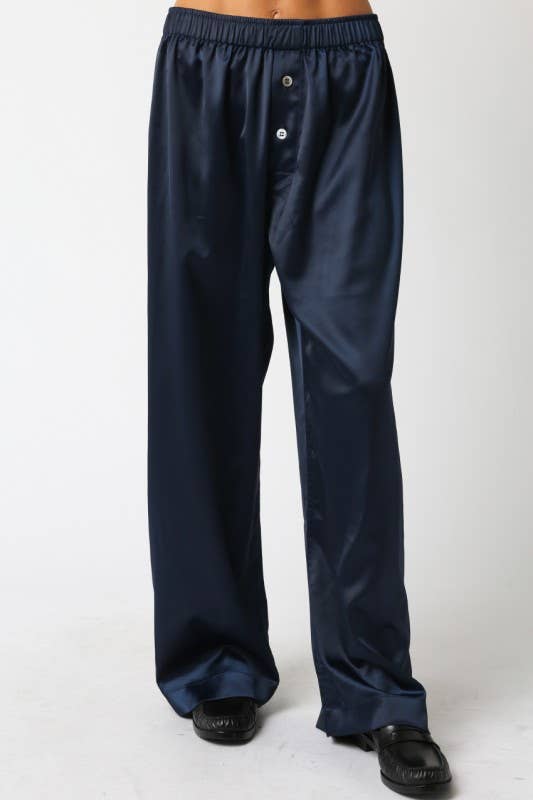The Evelyn Satin Wide-Leg Pants - Navy