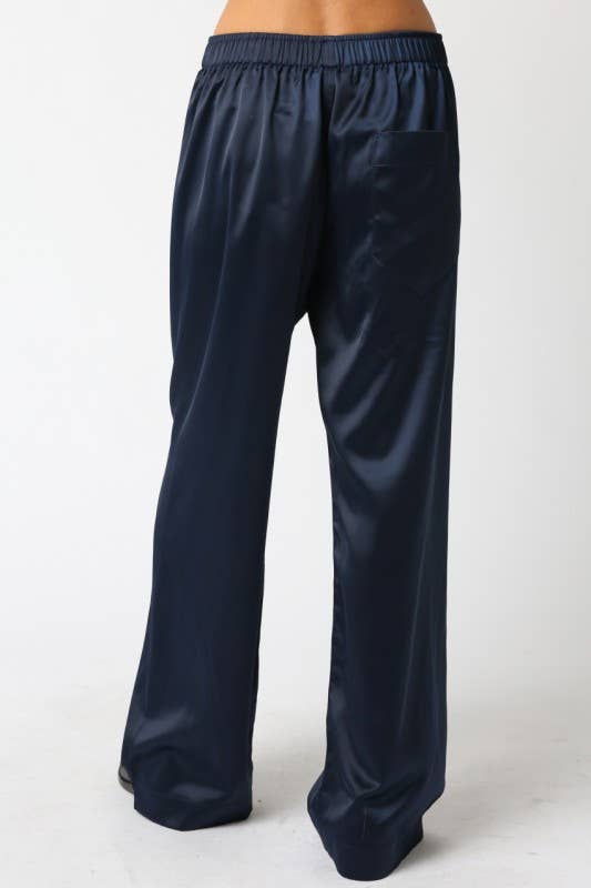 The Evelyn Satin Wide-Leg Pants - Navy