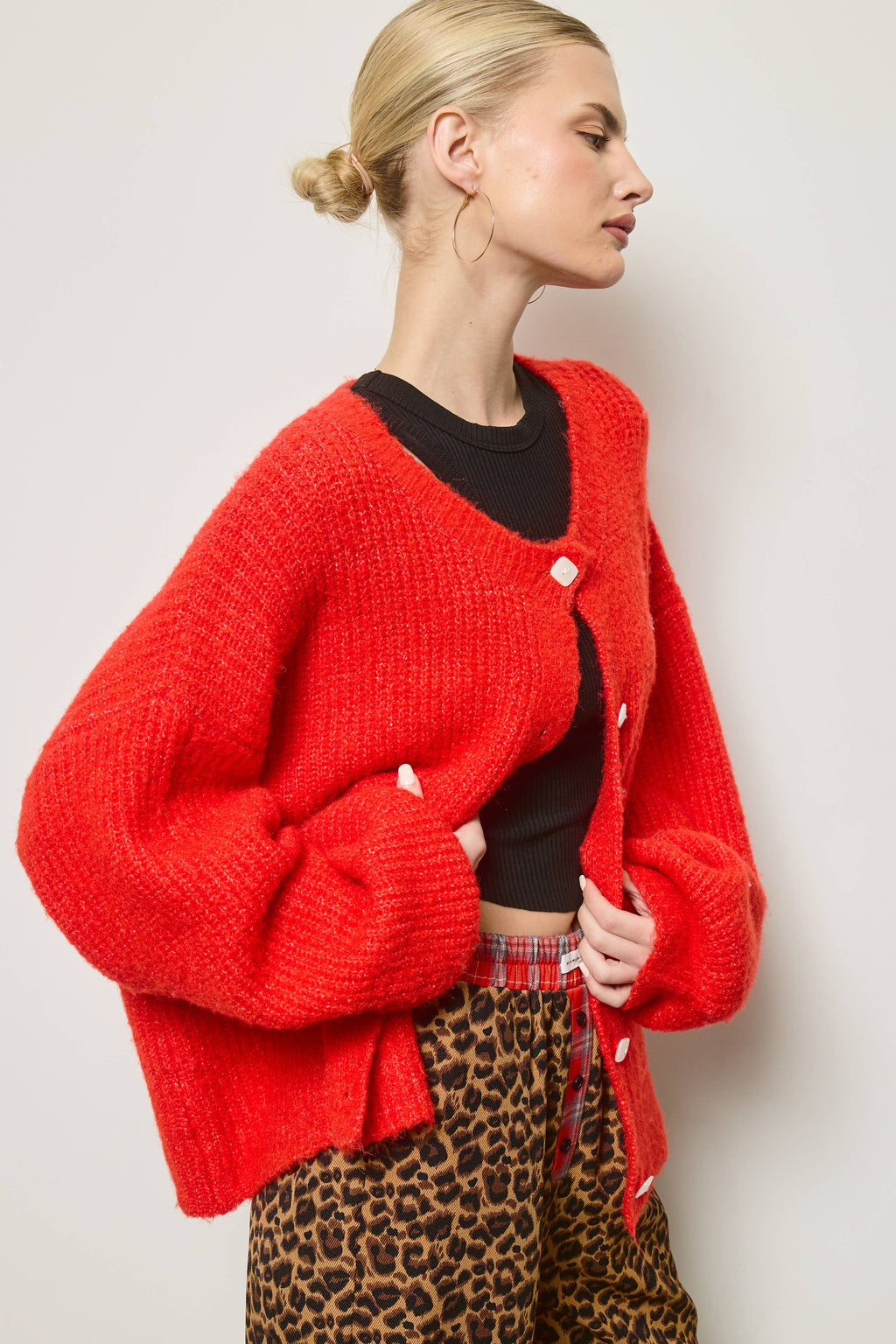 Balloon Sleeve Knit Cardigan