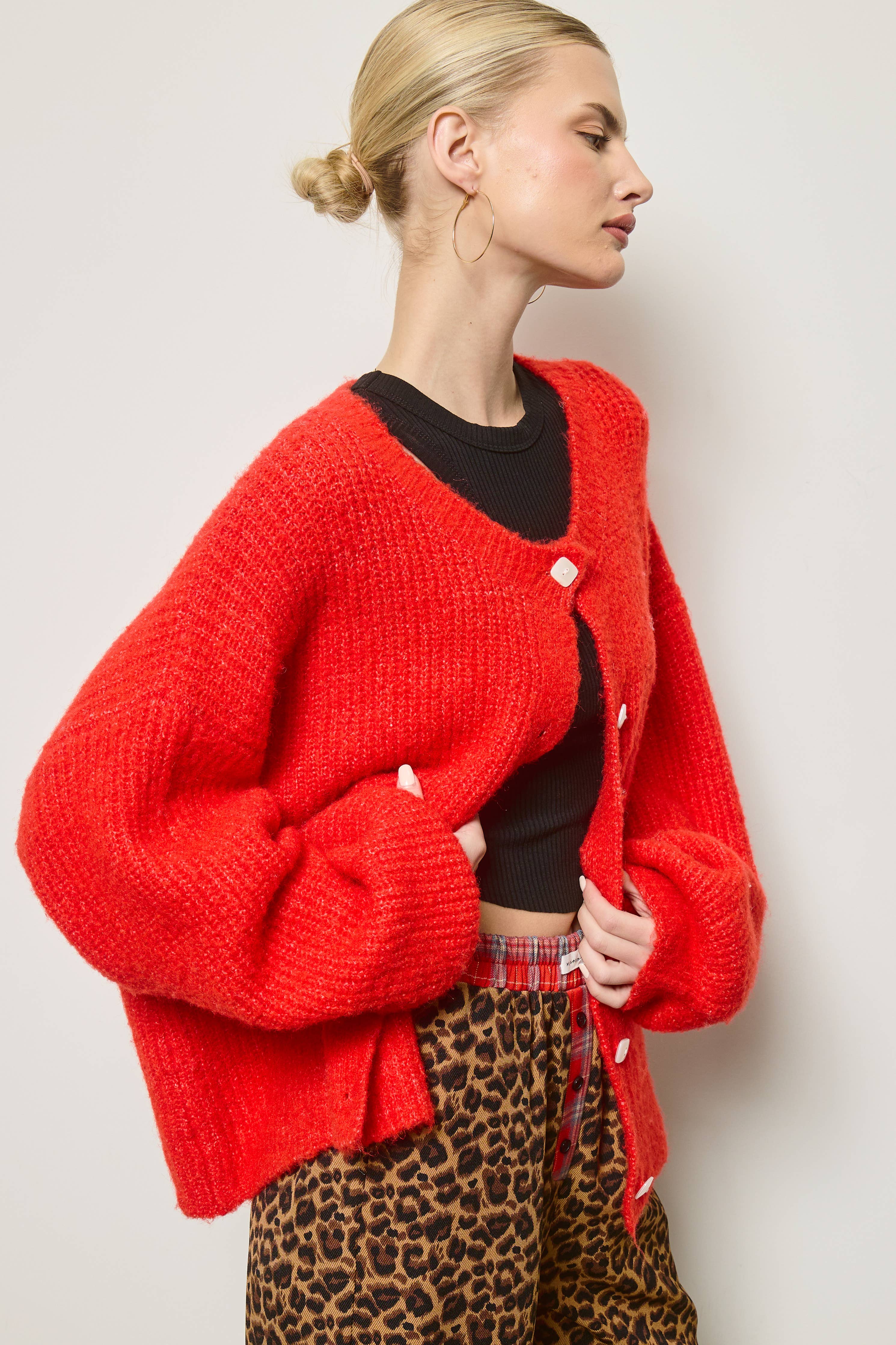Balloon Sleeve Knit Cardigan