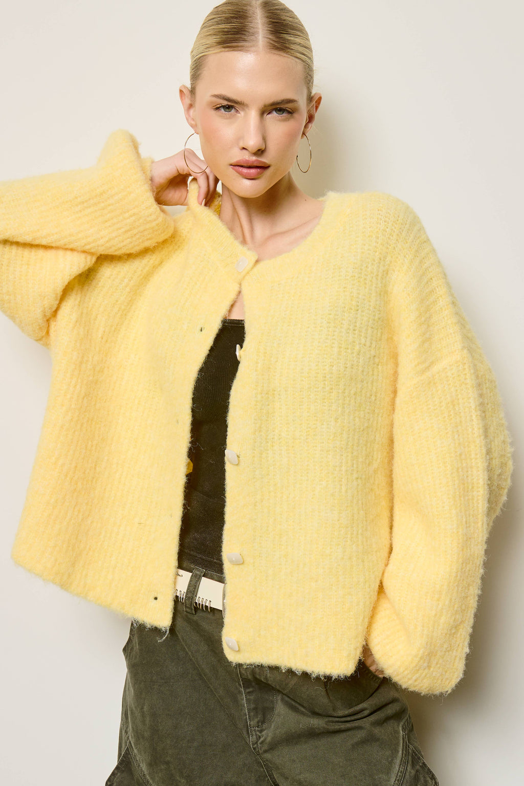 Balloon Sleeve Knit Cardigan