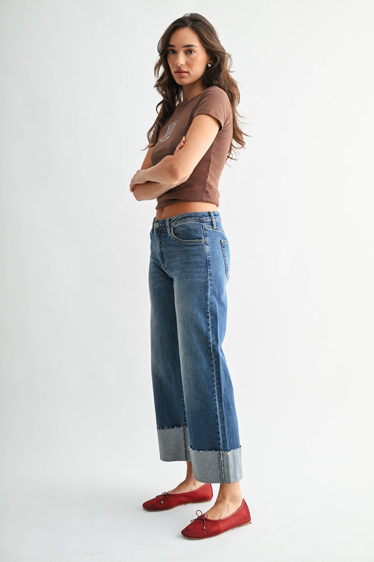 The Scissor Cut Cuffed Wide Leg - Medium Denim