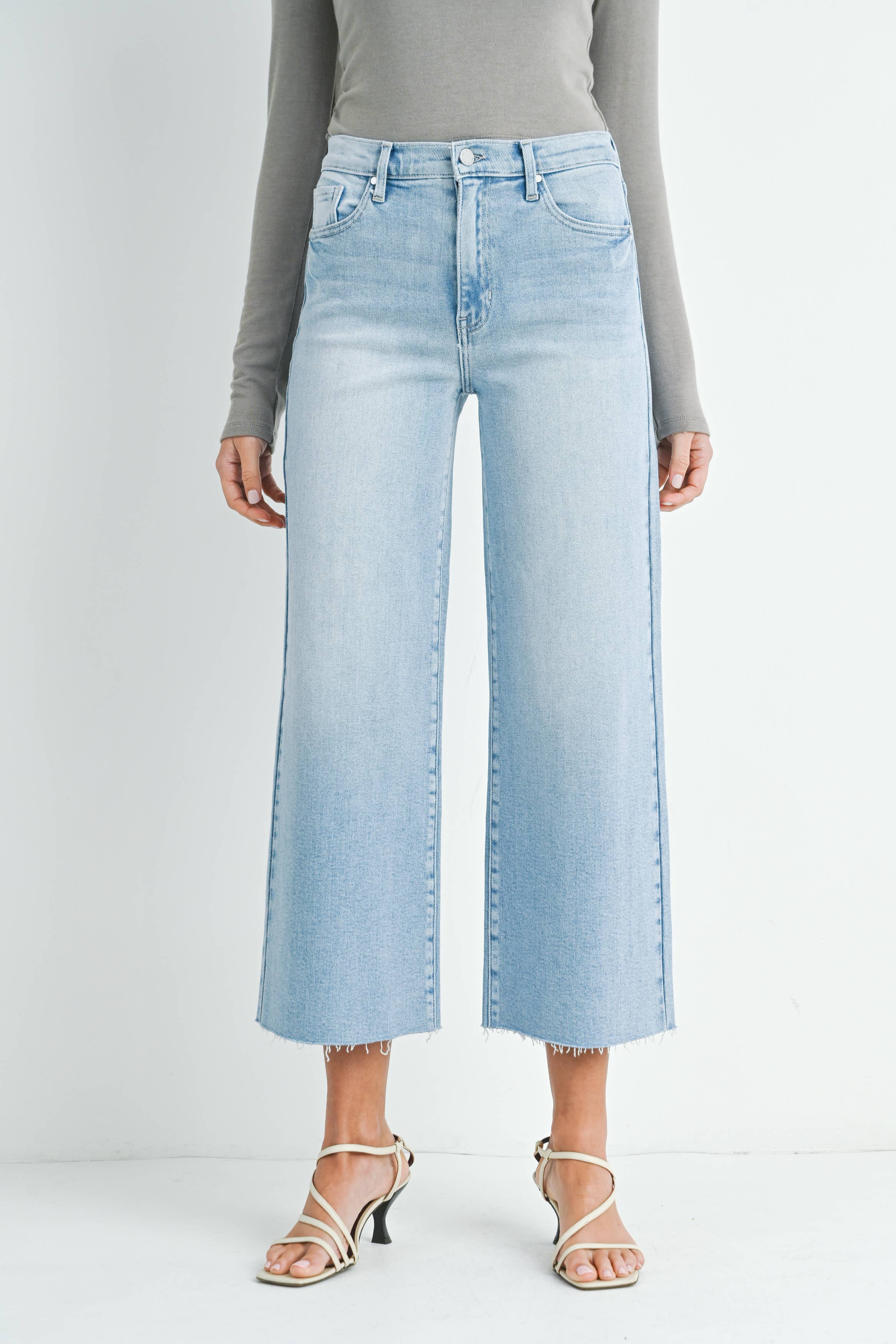 The High Rise Scissor Cut Wide Leg Jeans - Light Denim