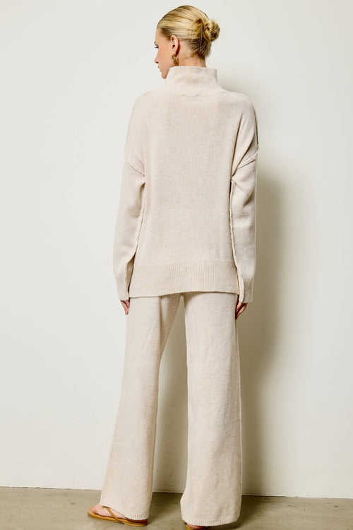 Mock Neck Side Slit Knit Sweater and Pants Set
