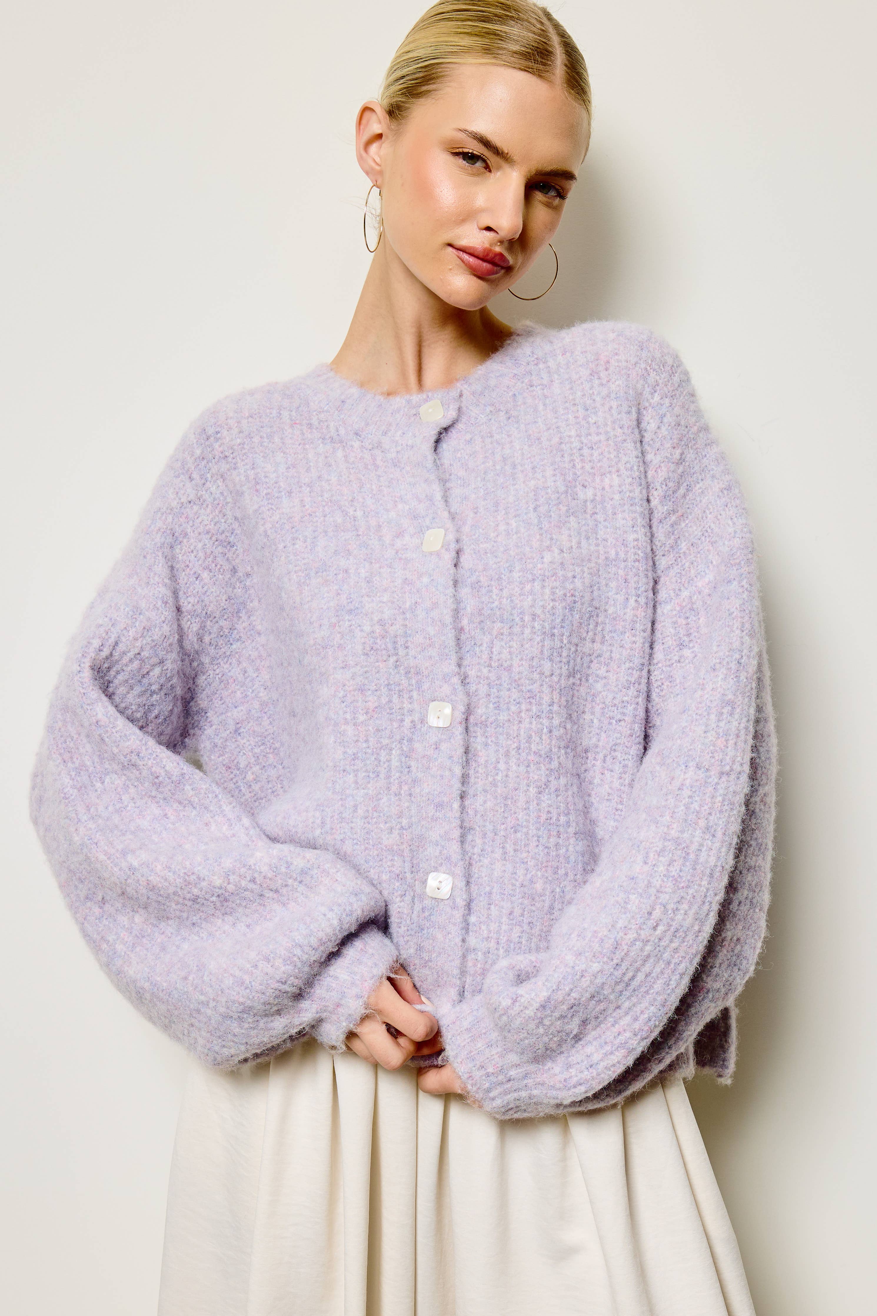 Balloon Sleeve Knit Cardigan