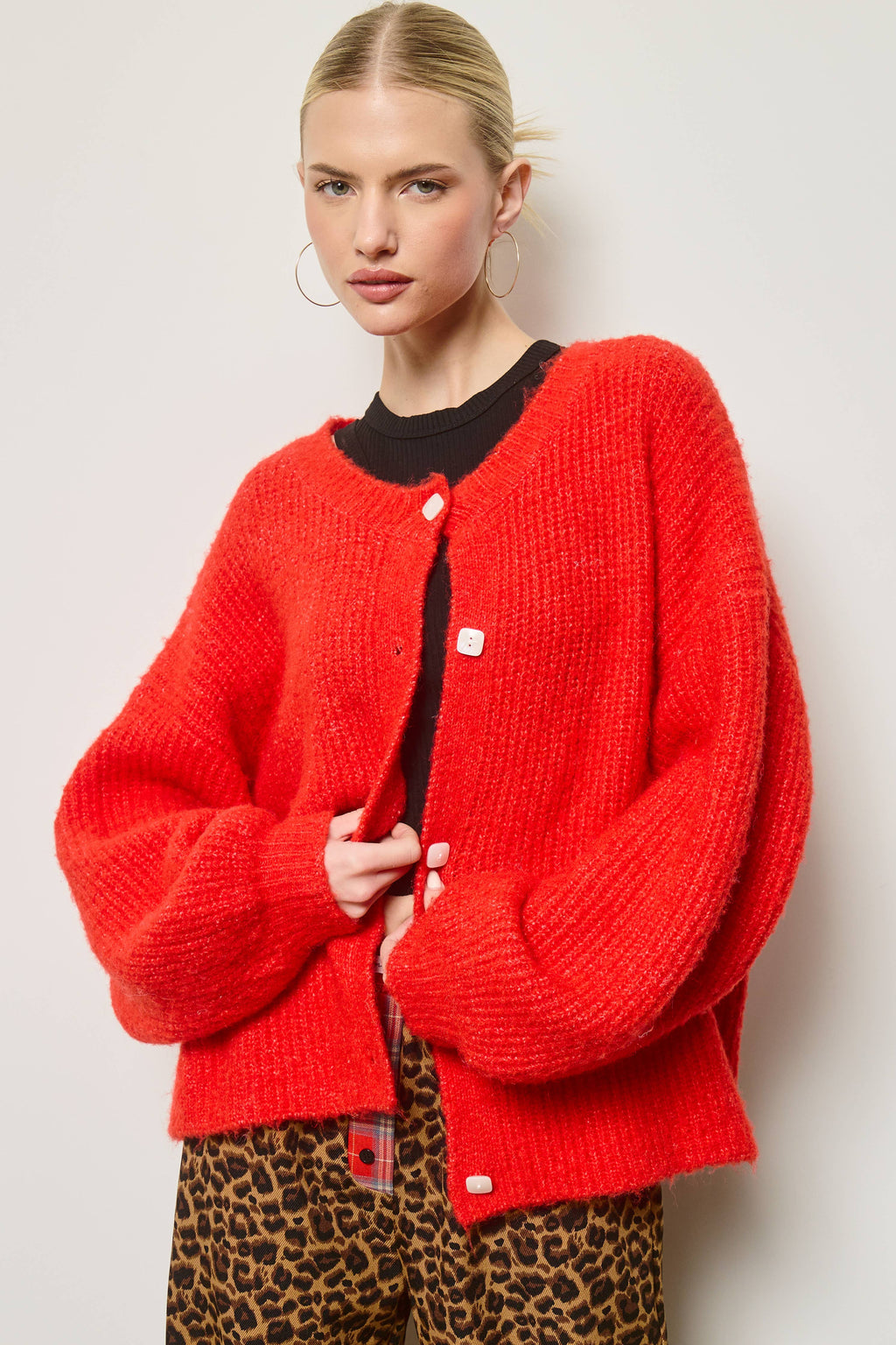 Balloon Sleeve Knit Cardigan