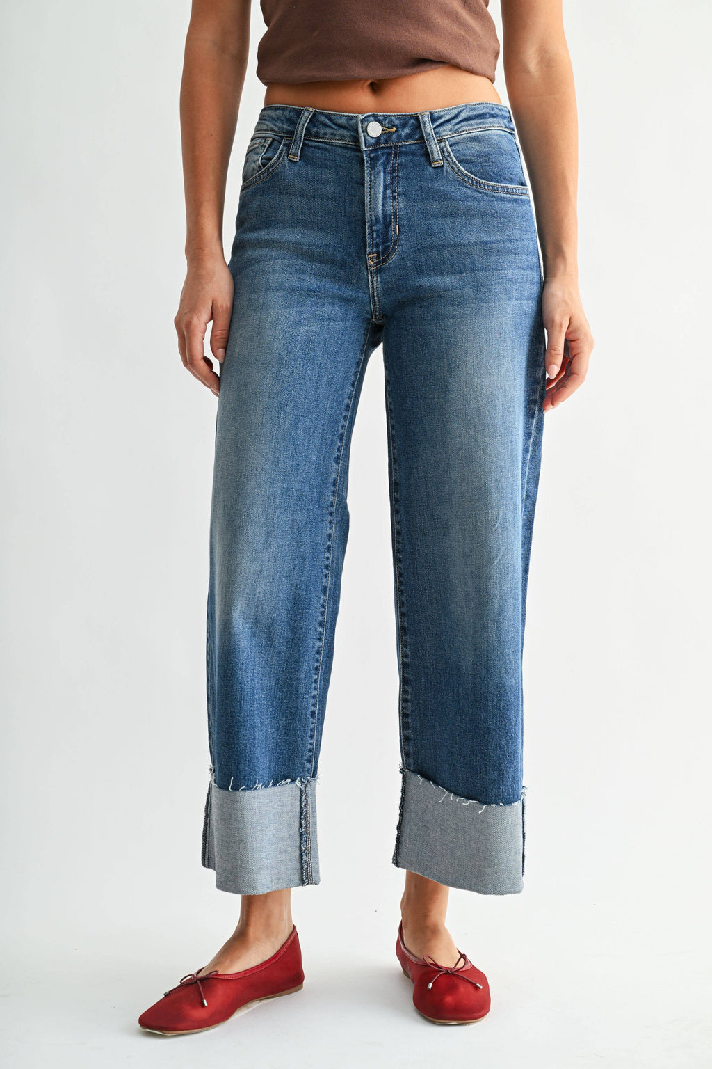 The Scissor Cut Cuffed Wide Leg - Medium Denim
