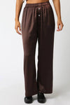 The Evelyn Satin Wide-Leg Pants - Brown