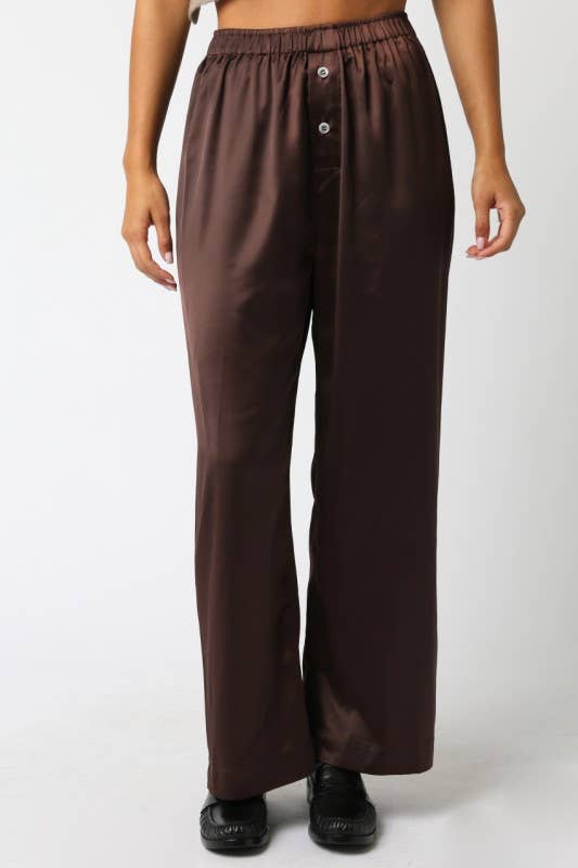 The Evelyn Satin Wide-Leg Pants - Brown