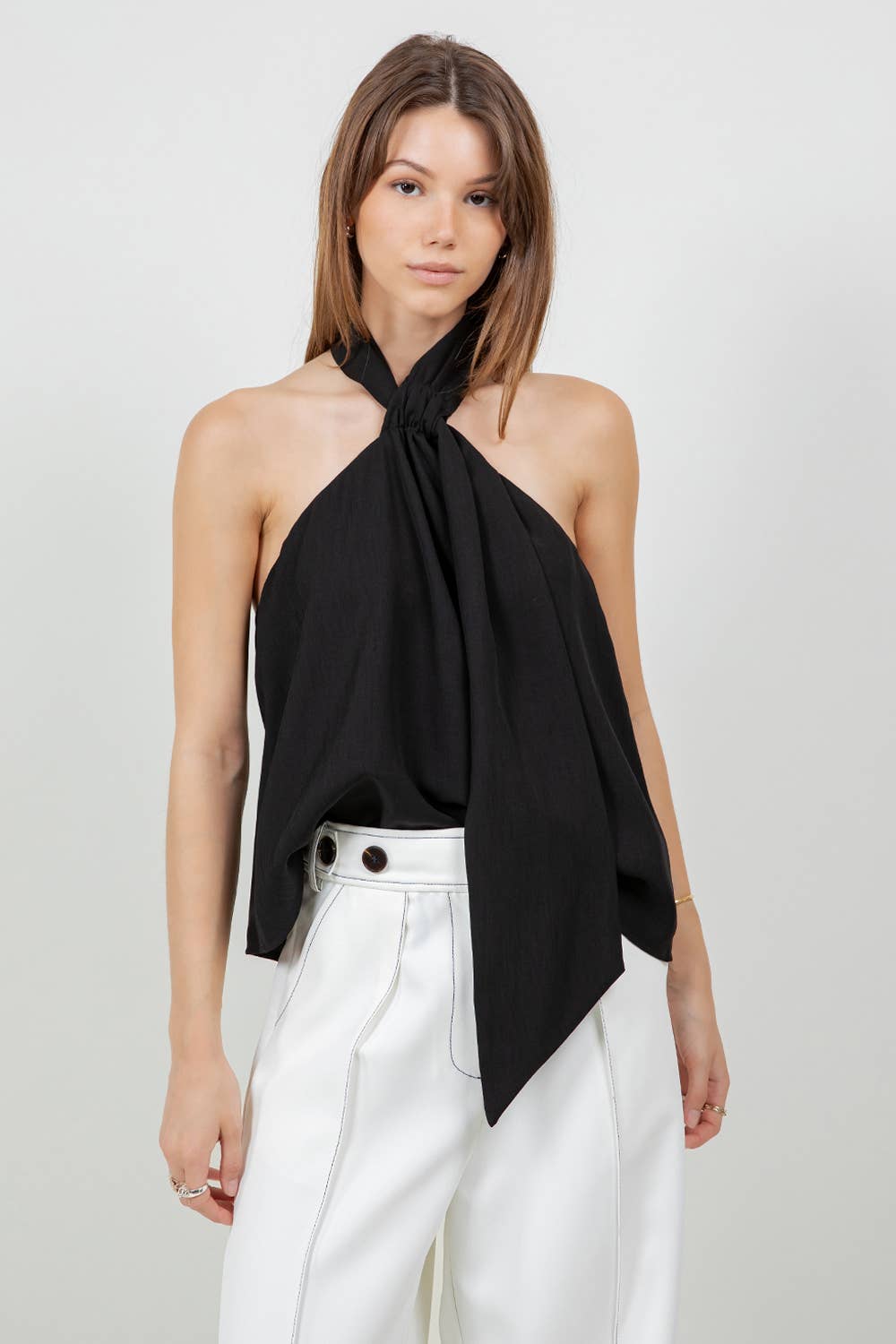 The Isla Halter Scarf Top - Black