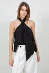The Isla Halter Scarf Top - Black