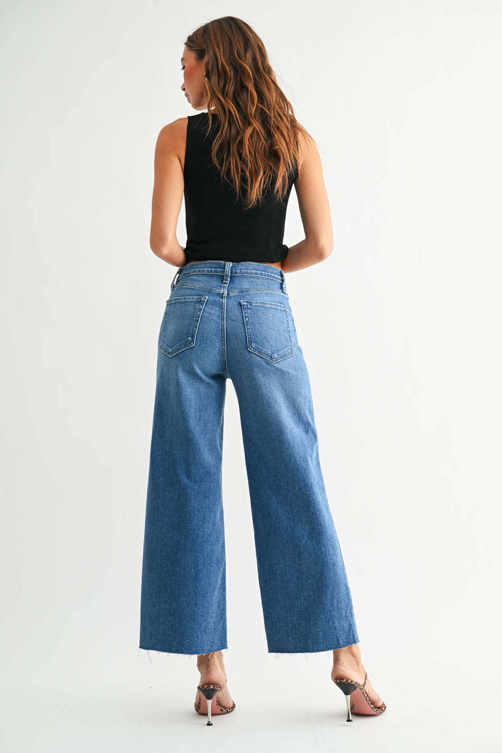 The High Rise Scissor Cut Wide Leg Jeans - Medium Denim